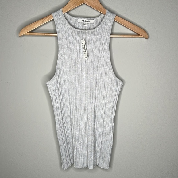 Madewell Lurex Phoebe Snowy Cutaway Tank in Light Gray Shimmer NWT! - Picture 2 of 7